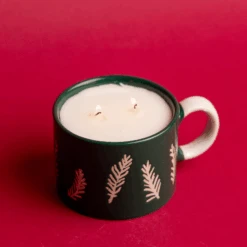 Paddywax - Cypress & Fir - Green Ceramic Mug 8oz Candle -Paddywax Aroma Deals Store CFHM002Z lit top 1