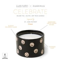 St. Jude Giveback "Celebrate" 11 Oz. Candle - Black Fig + Olive -Paddywax Aroma Deals Store GB0003Z st jude giveback 11 oz candle black fig olive infographic