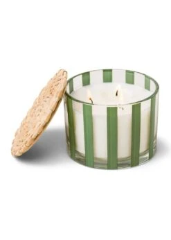 Al Fresco Rattan Lid Striped Candle - Misted Lime 12oz